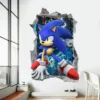 Sticker mural Sonic dessin animé – Papier peint mural 3D cassé pour chambre d’enfant