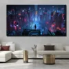 Poster Cyberpunk Sci-Fi sur Toile – Art Néon Ville Futuriste | Déco Murale Moderne